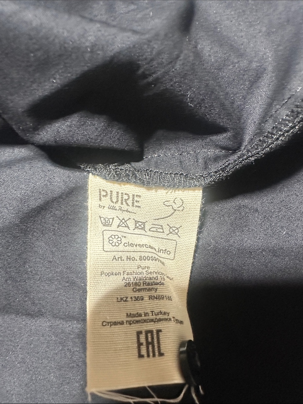 NWT Pure black Ulla Popken Navy elbow length button down top organic 100% cotton - Picture 11 of 13